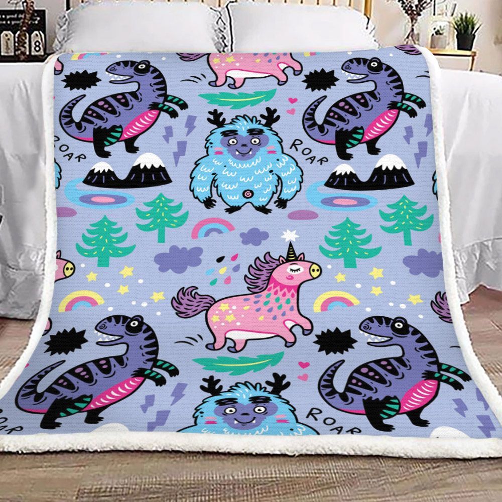 Dinosaur Unicorn Yeti Sherpa Fleece Blanket
