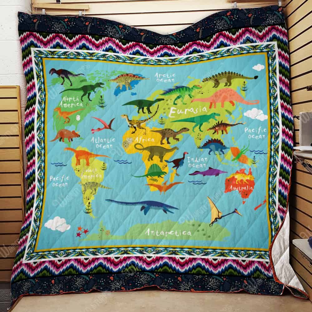 Dinosaur World Map Quilt Blanket Dhc131261Dd