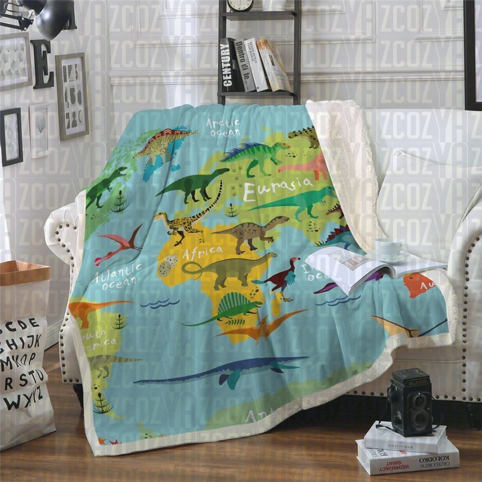Dinosaurs Around The World Sherpa Fleece Blanket