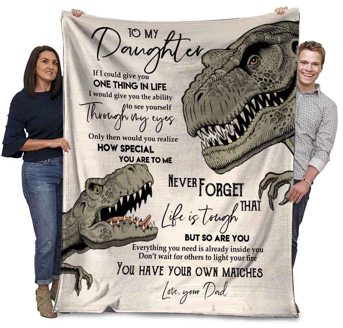 Dinosaurs Dad To My Daughter If I Could Give You One Things Fleece Blanket