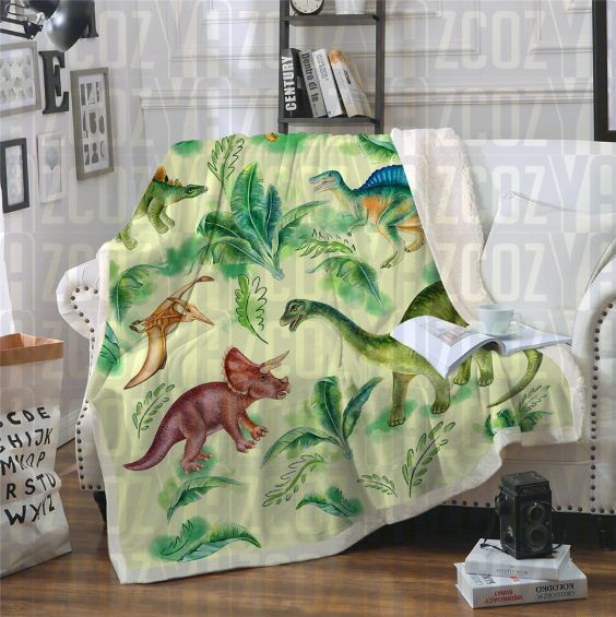 Dinosaurs Ferns Sherpa Fleece Blanket