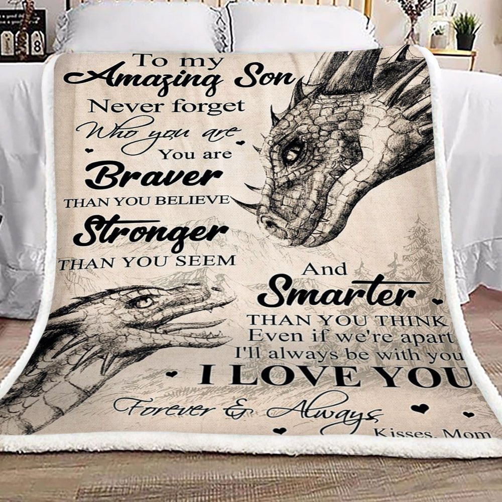 Dinosaurs To My Amazing Son Kisses From Mom Sherpa Fleece Blanket