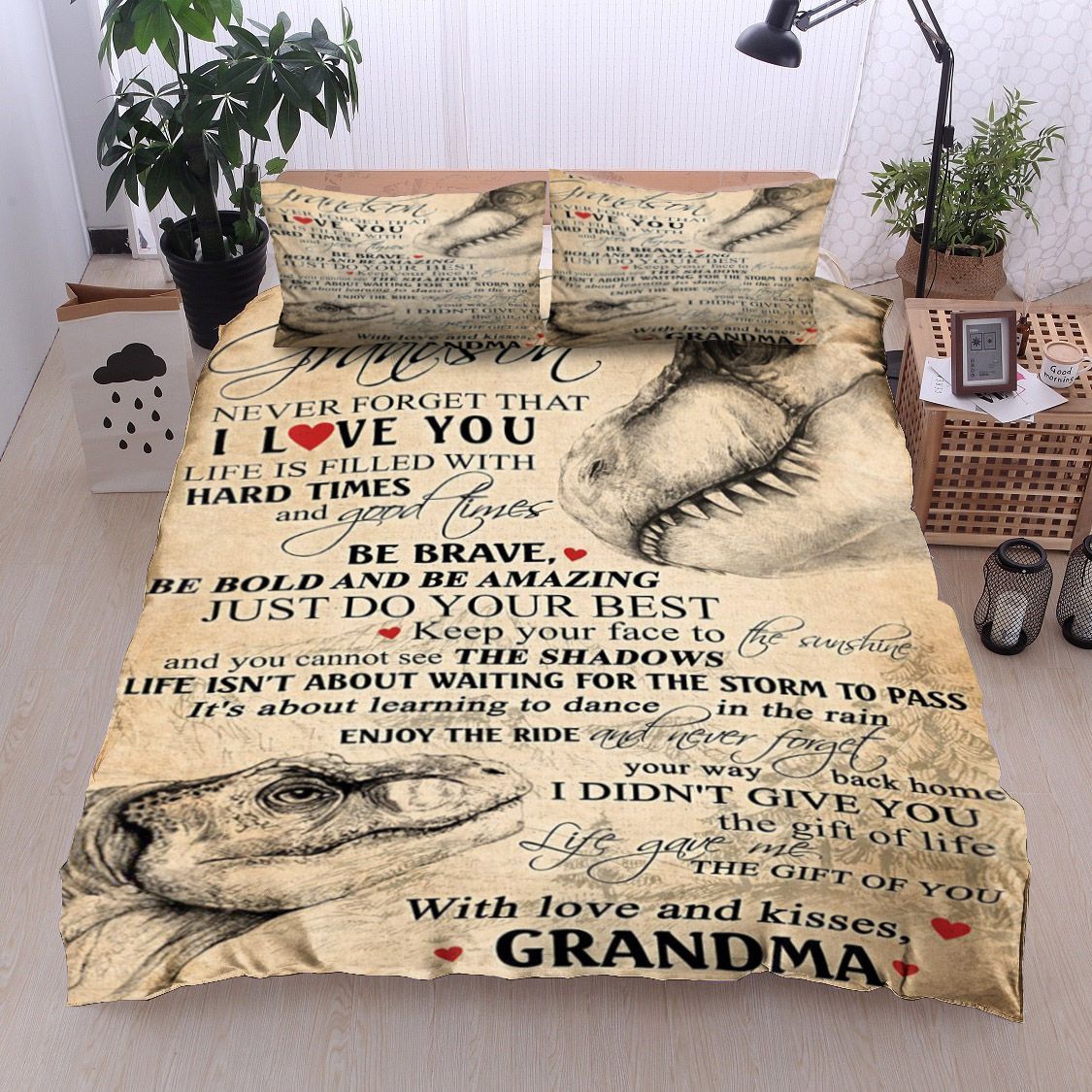 Dinosaurs To My Grandson From Grandma Bedding Set