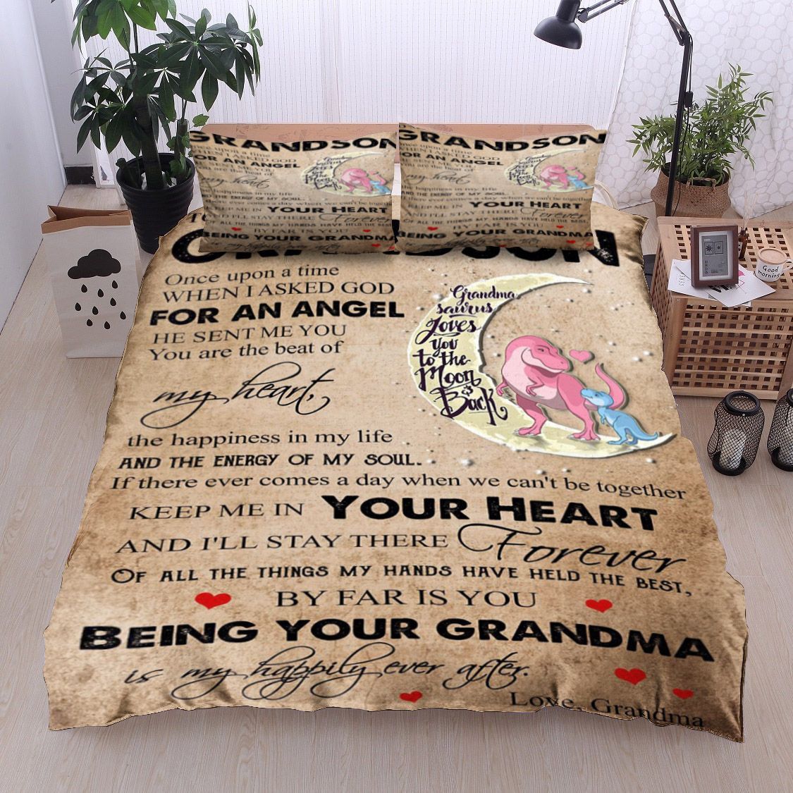 Dinosaurs To My Grandson From Grandma Bedding Set