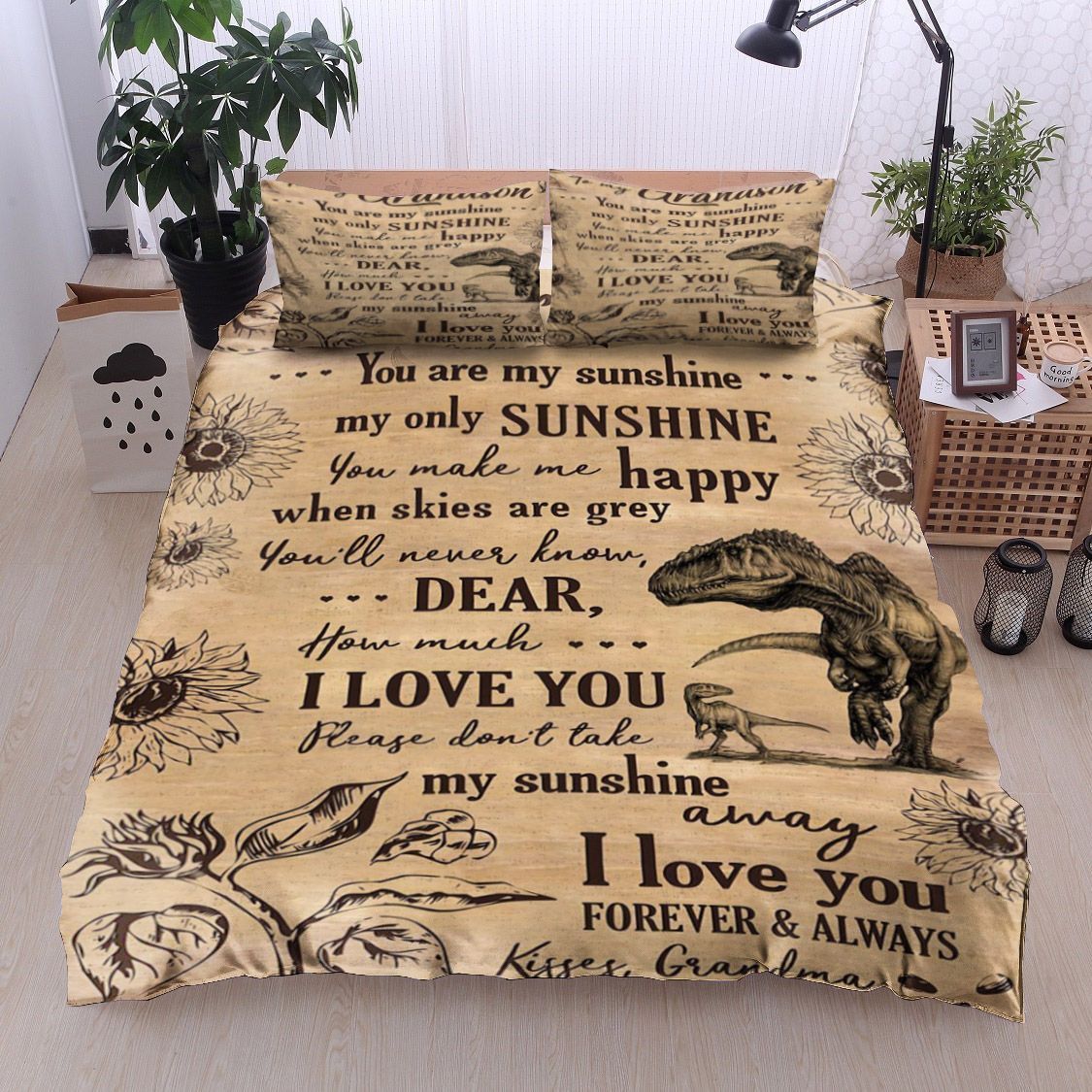 Dinosaurs To My Grandson Kisses Your Grandma Bedding Set