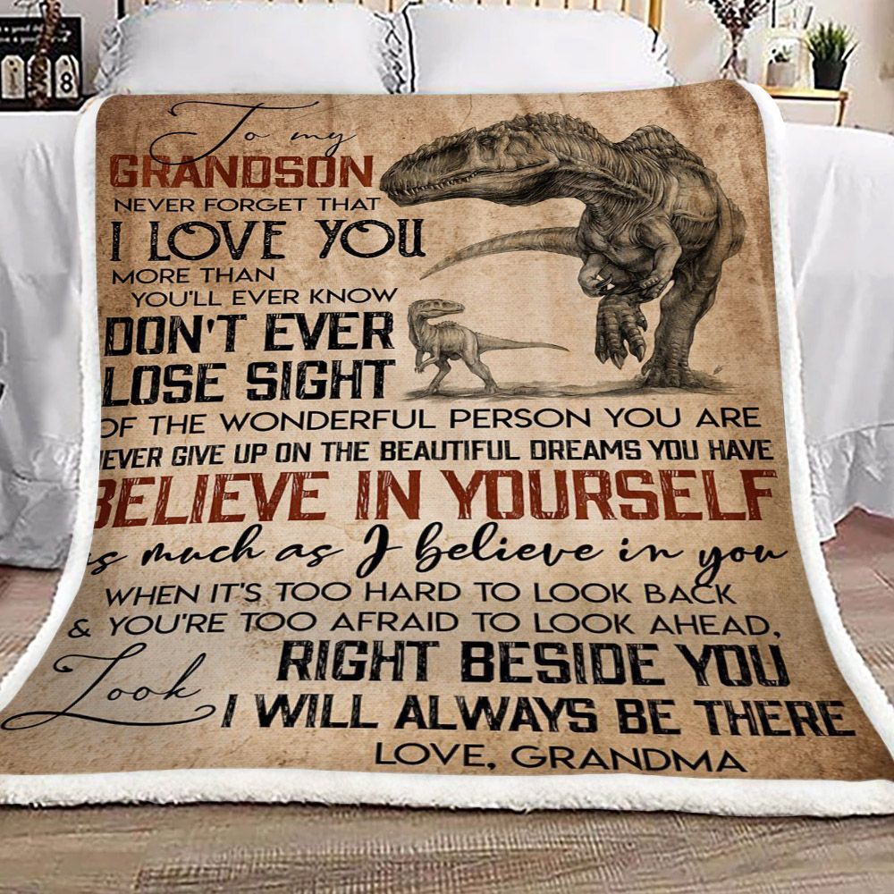 Dinosaurs To My Grandson Love Grandma Sherpa Fleece Blanket