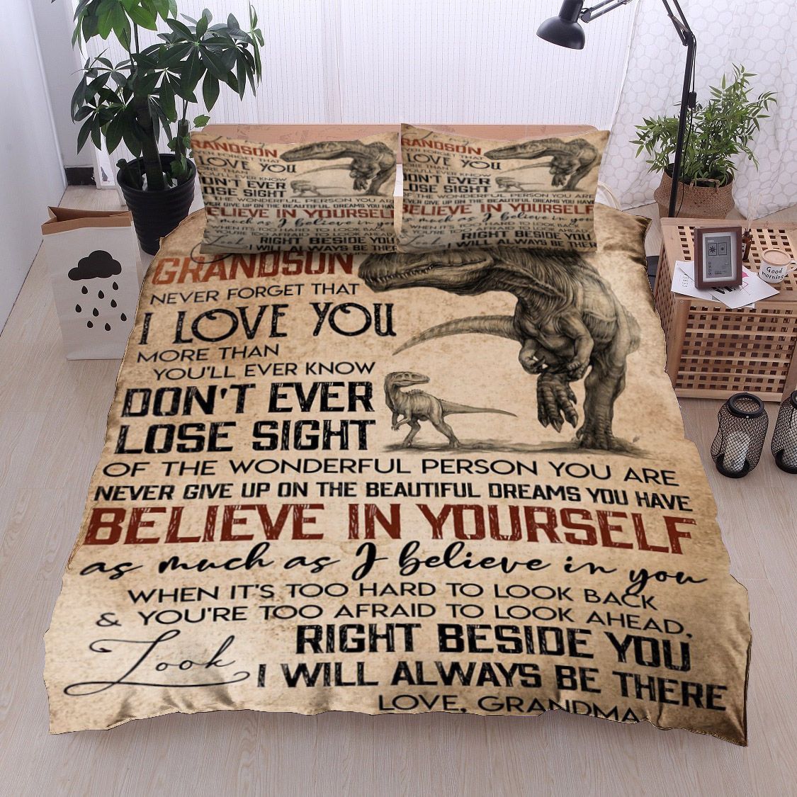 Dinosaurs To My Grandson Love Grandma Bedding Set