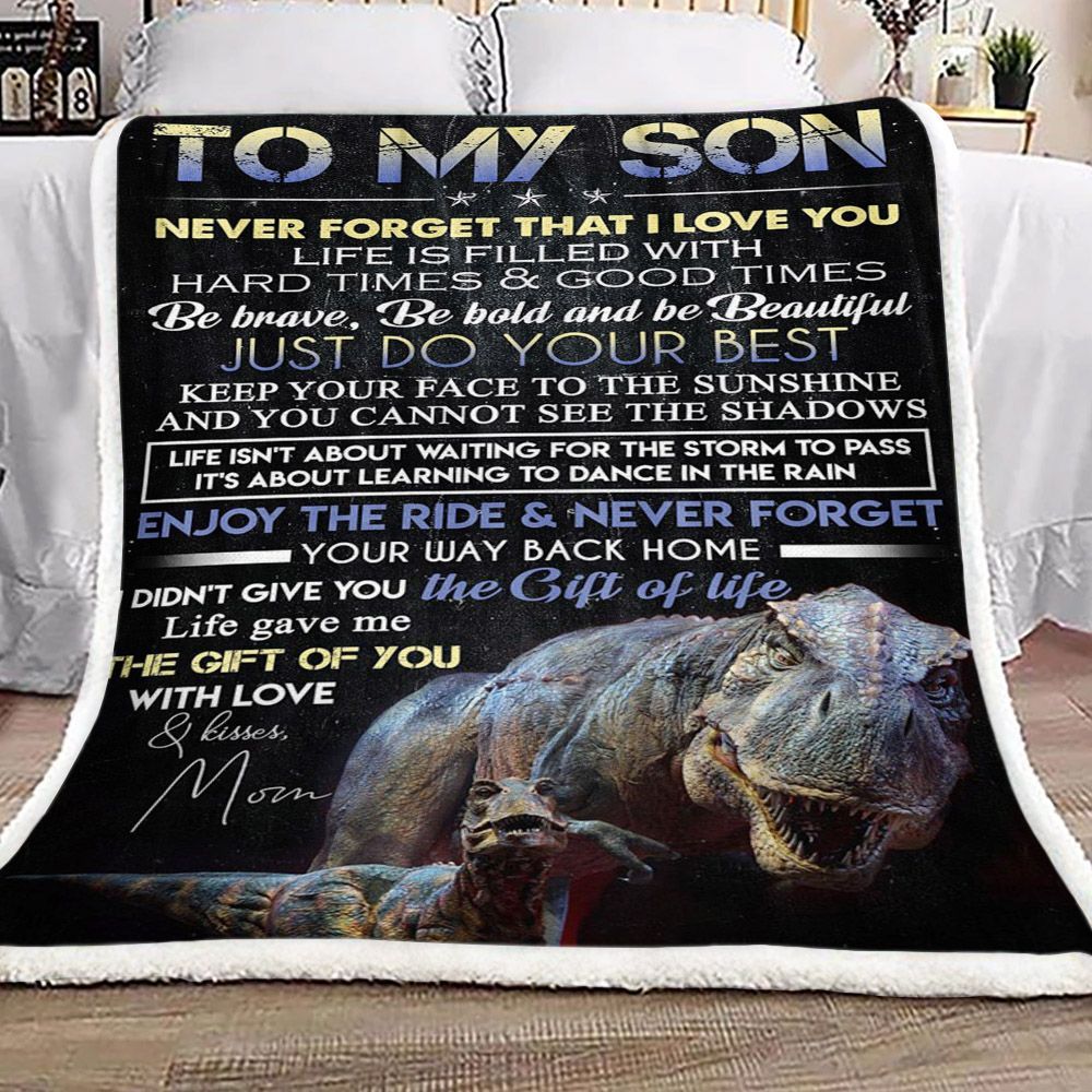 Dinosaurs To My Son From Mom Sherpa Fleece Blanket