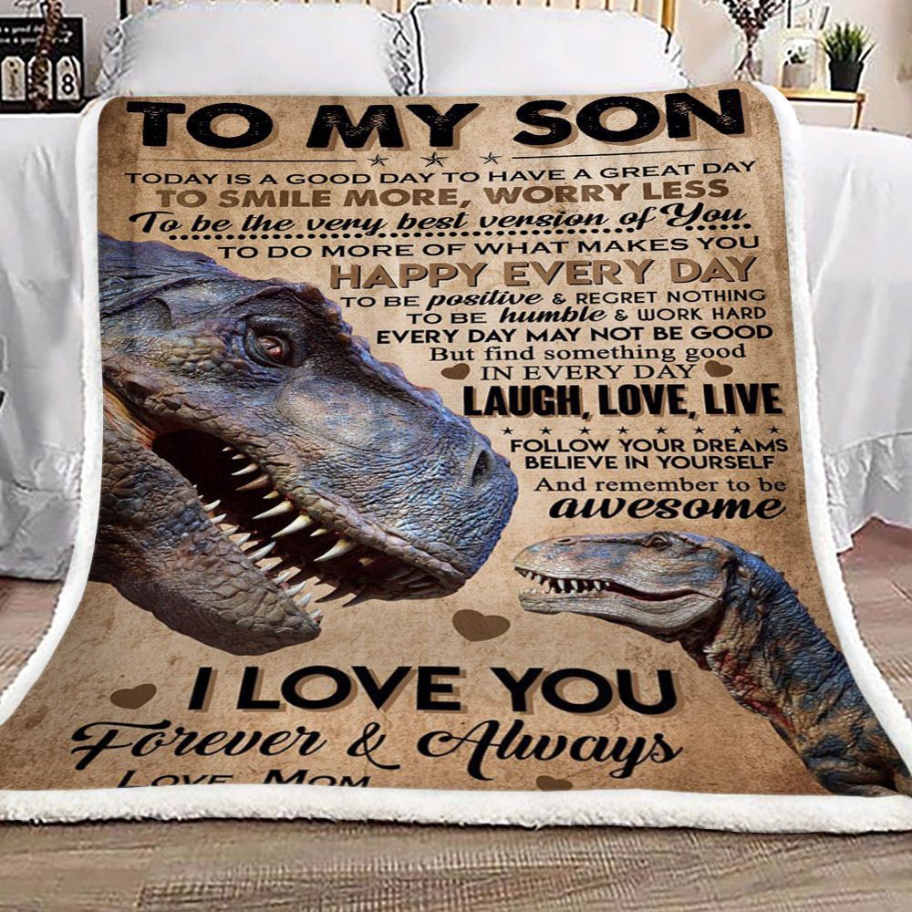 Dinosaurs To My Son From Mom Sherpa Fleece Blanket
