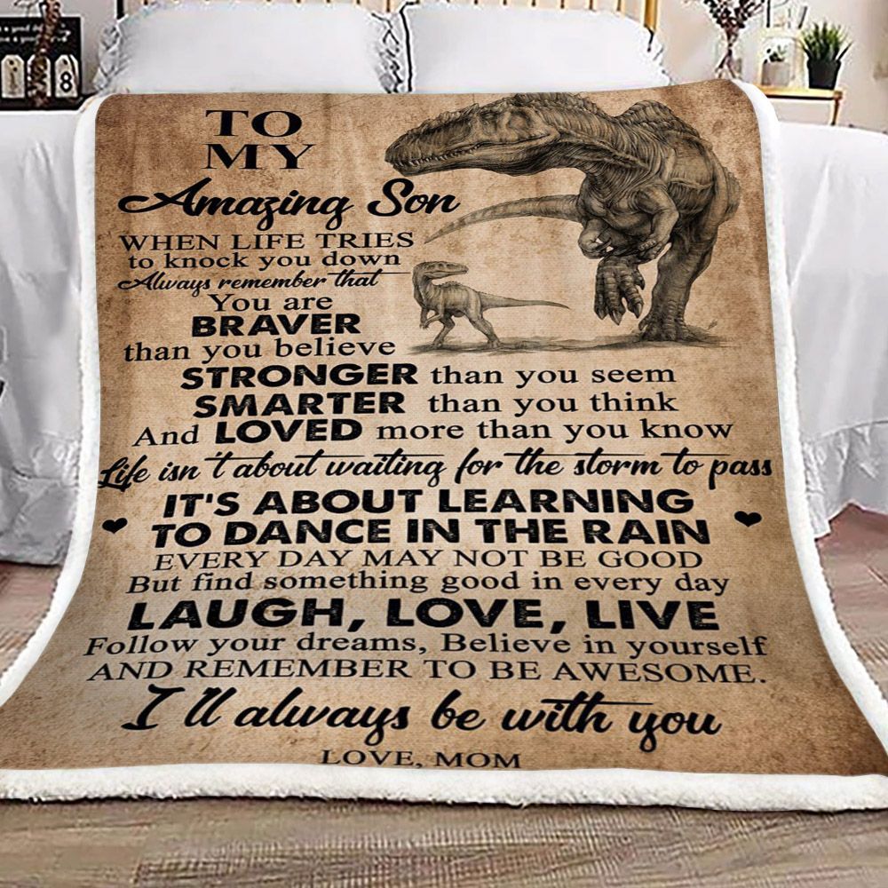 Dinosaurs To My Son Love Mom Sherpa Fleece Blanket