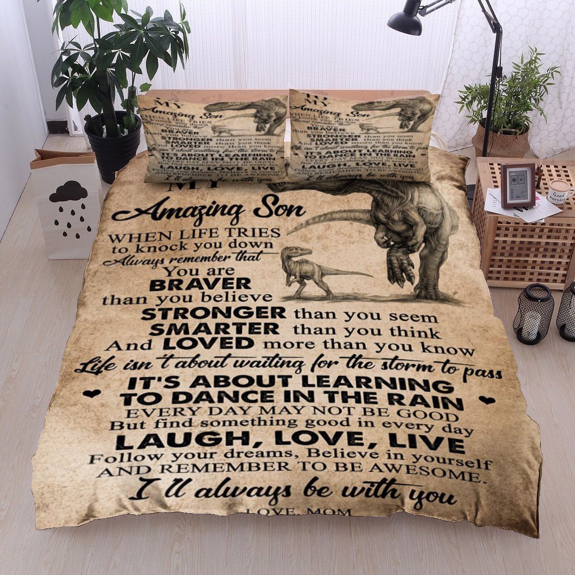 Dinosaurs To My Son Love Mom Bedding Set