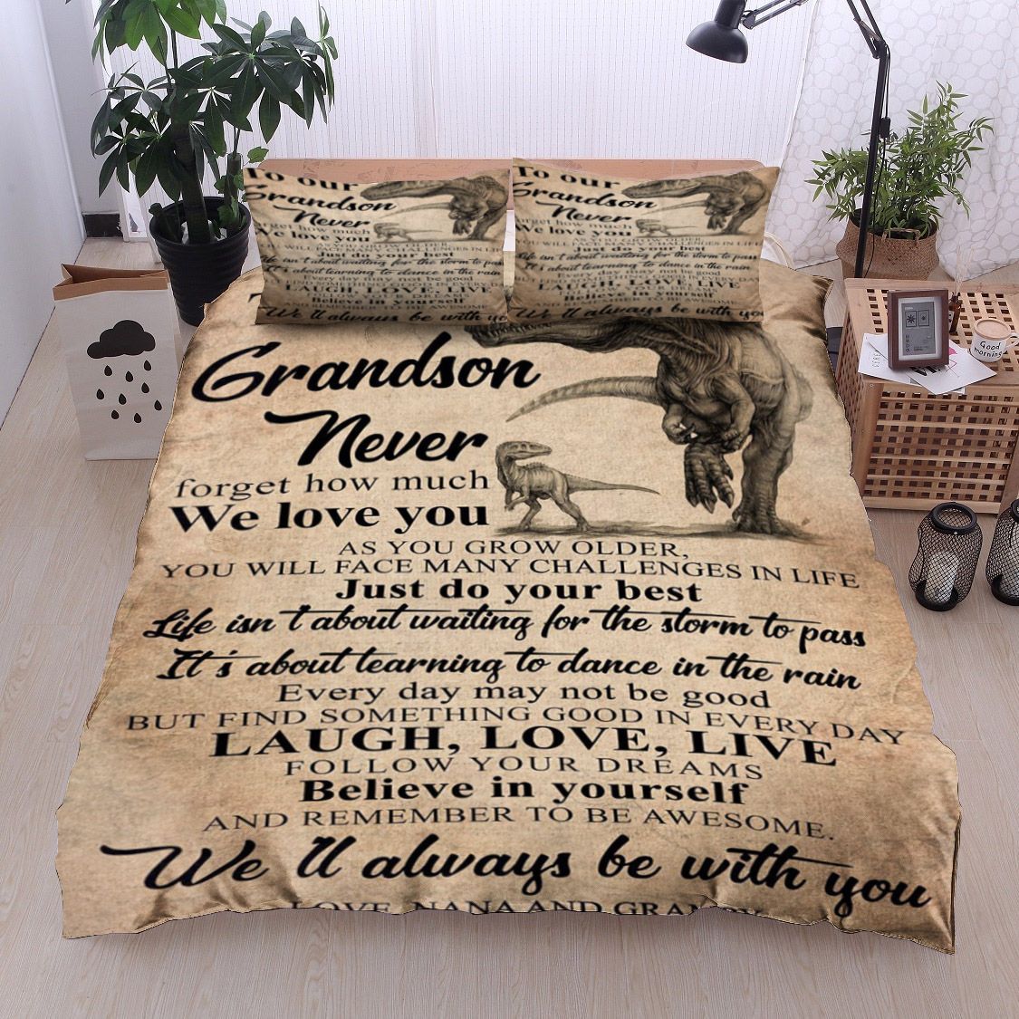 Dinosaurs To Our Grandson Love From Nana Grampy Bedding Set