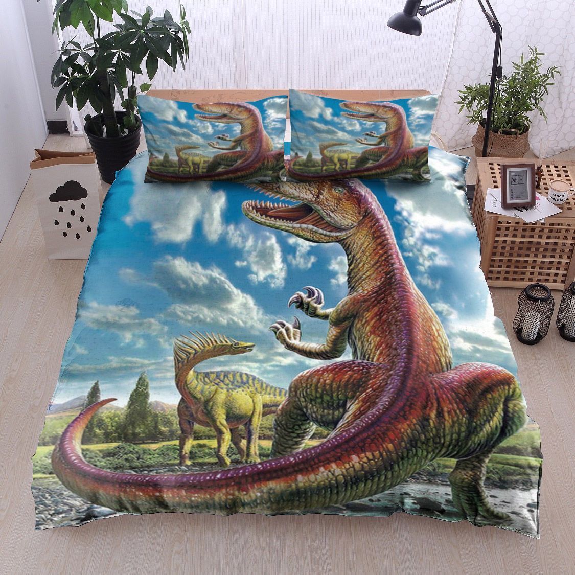 Dinosaurs Under A Cloudy Sky Bedding Set