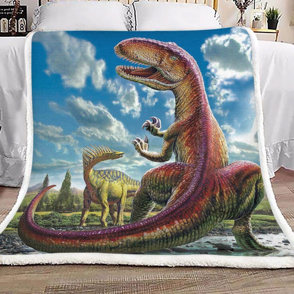 Dinosaurs Under A Cloudy Sky Sherpa Fleece Blanket