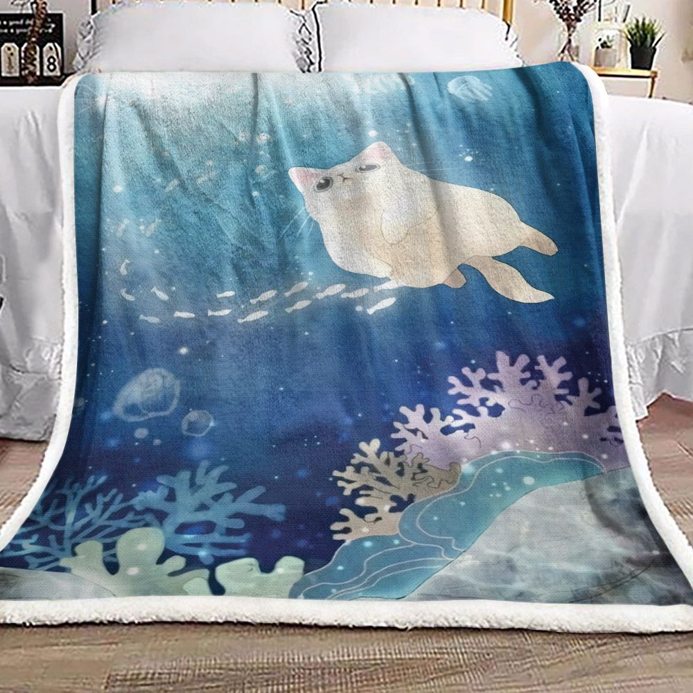 Diving Cat Sherpa Fleece Blanket