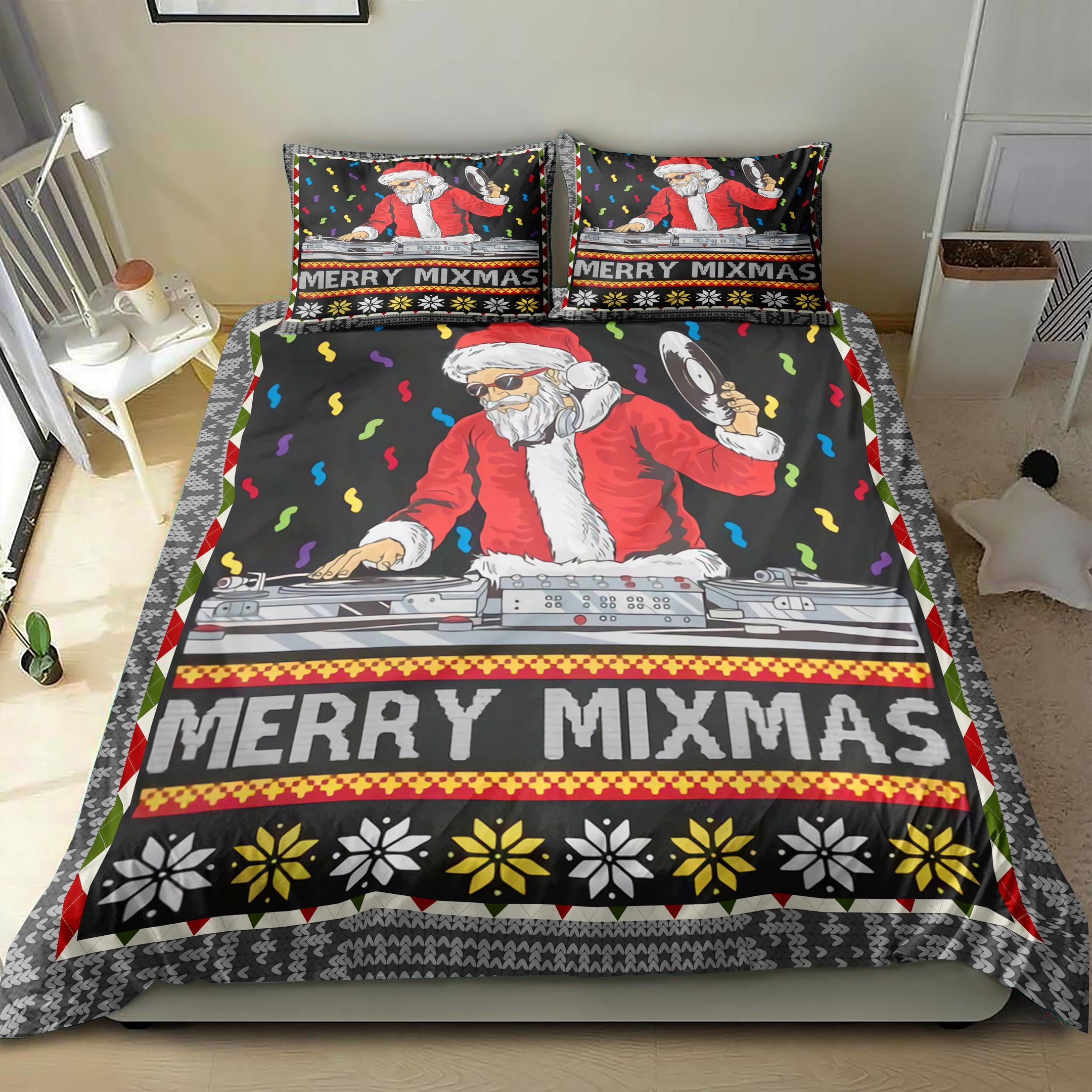 DJ Santa Merry Mixmas Christmas Bedding Set