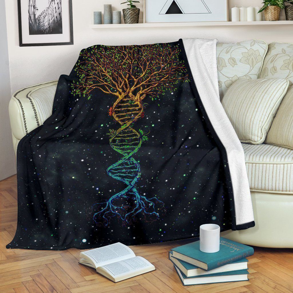 Dna Tree Of Life Galaxy Printed Fleece Blanket Gift For Earth Lover