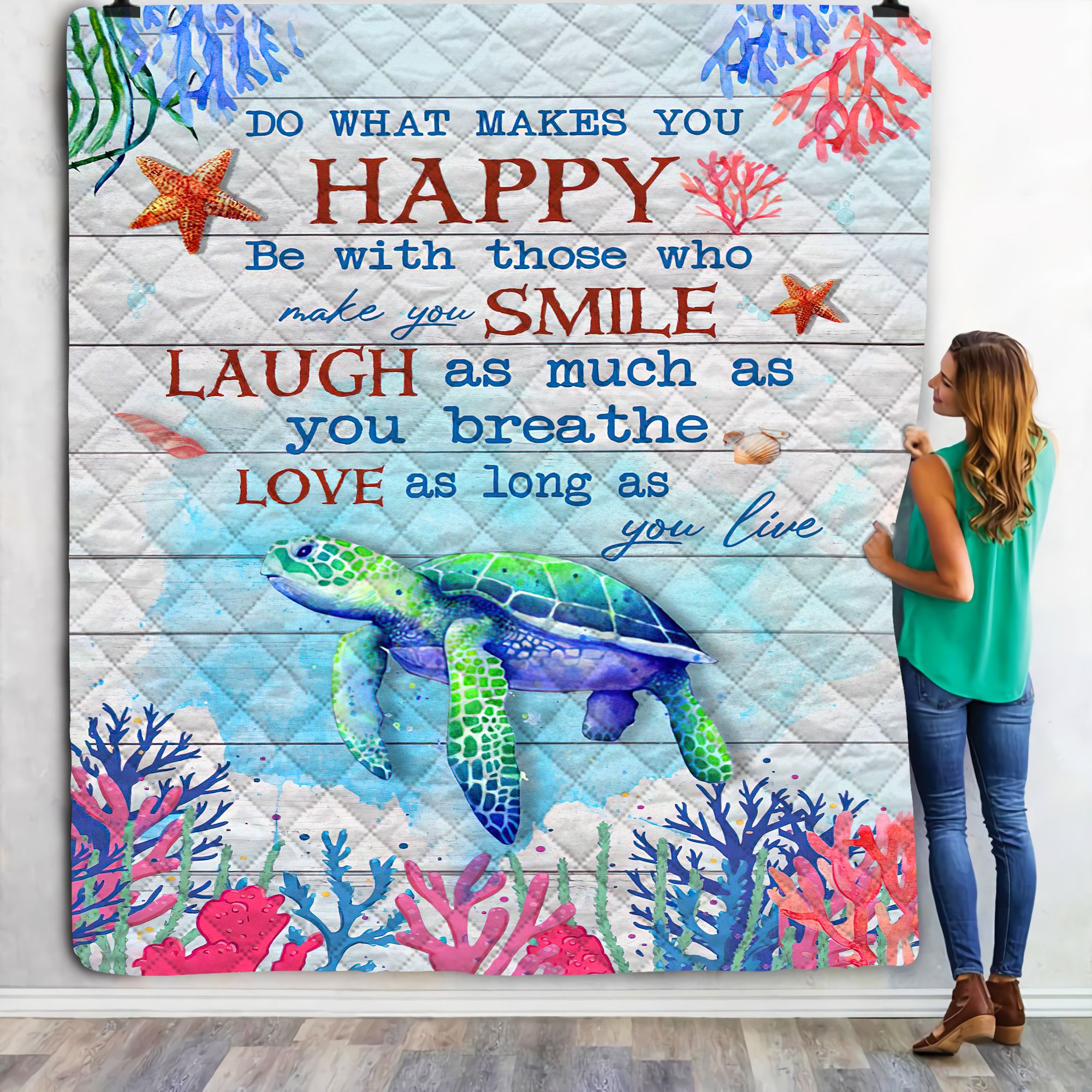 Do What Makes You Happy Ocean Turtle Fleece Blanket