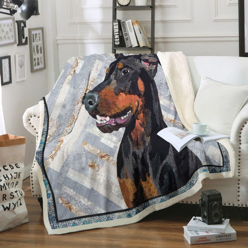 Doberman Dog Sherpa Fleece Blanket