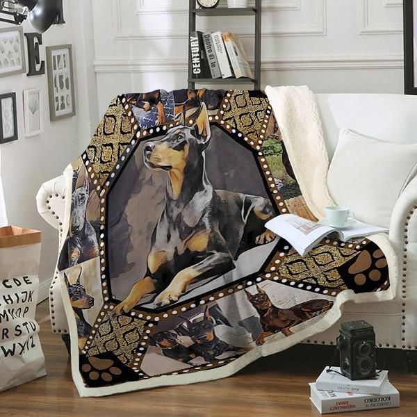 Doberman Dog Sherpa Fleece Blanket