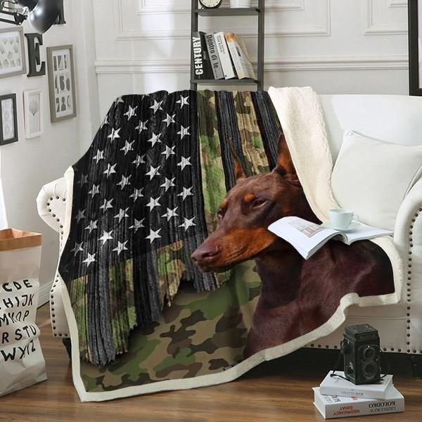 Doberman Dog Sherpa Fleece Blanket