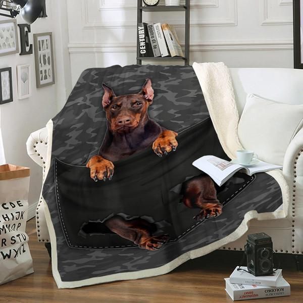 Doberman Dog Pocket Sherpa Fleece Blanket