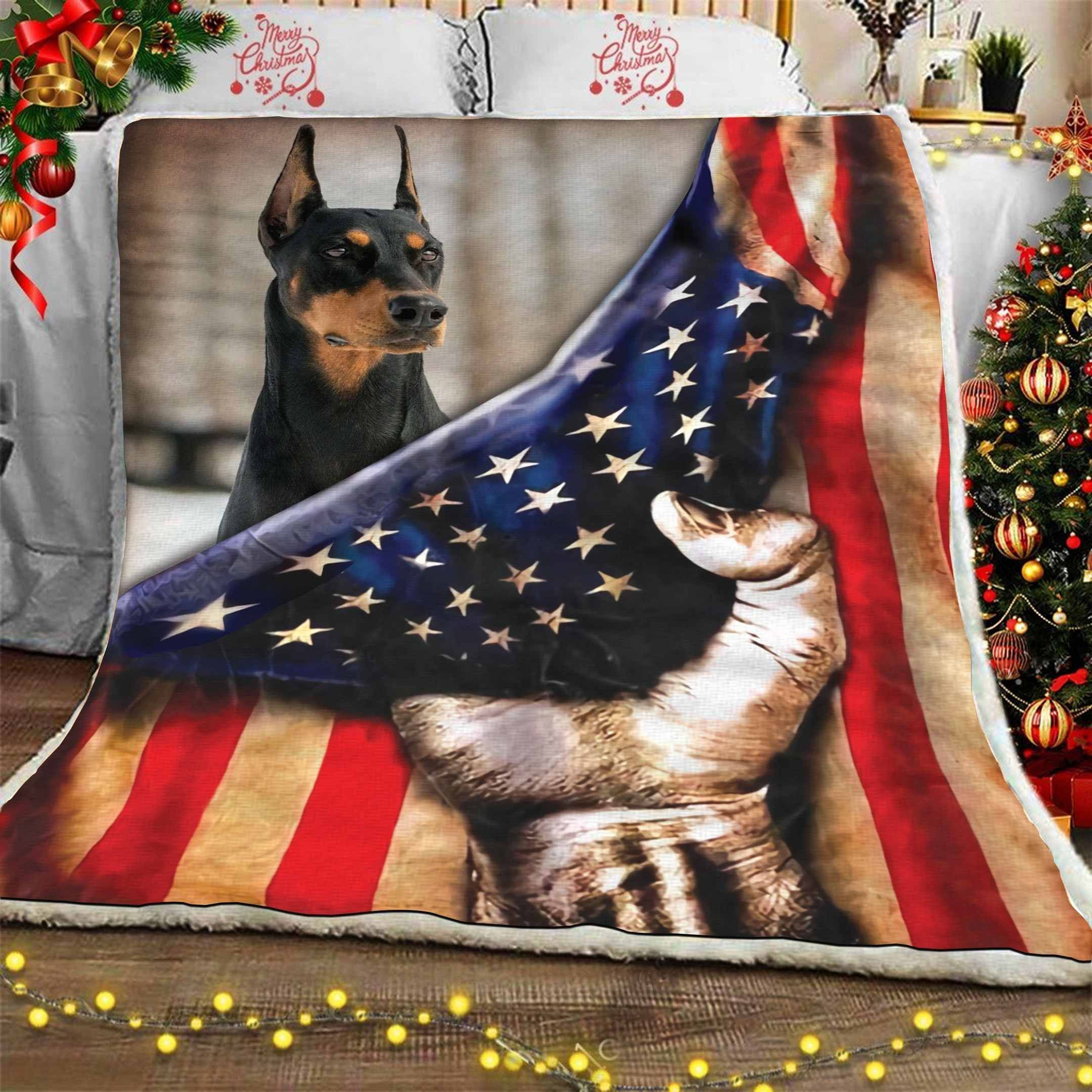 Doberman Flag Sherpa Fleece Blanket