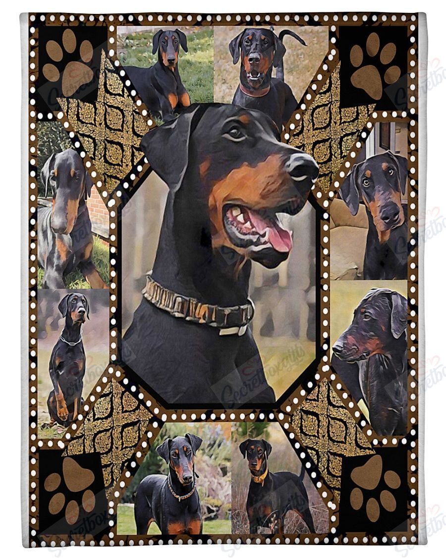 Doberman Full Ears Embroidery Fleece Blanket