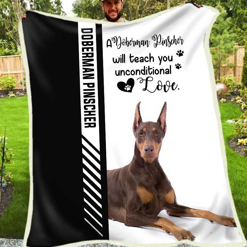 Doberman Pinscher Sherpa Fleece Blanket