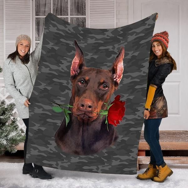 Doberman Rose Zipper Dog Pocket Sherpa Fleece Blanket