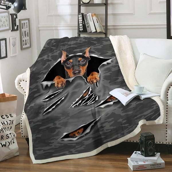 Doberman Scratch Dog Sherpa Fleece Blanket