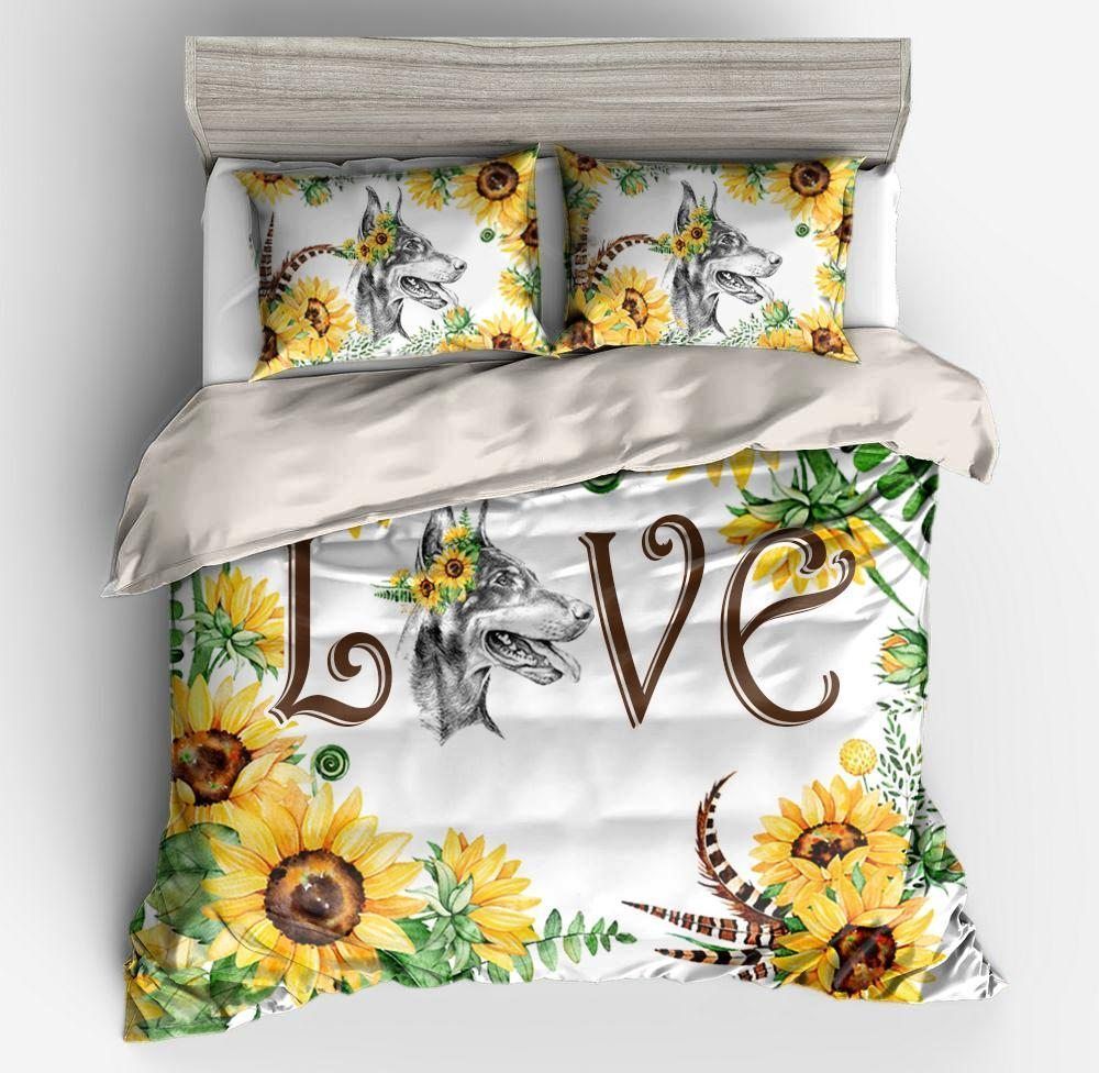 Doberman sunflower Bedding Set
