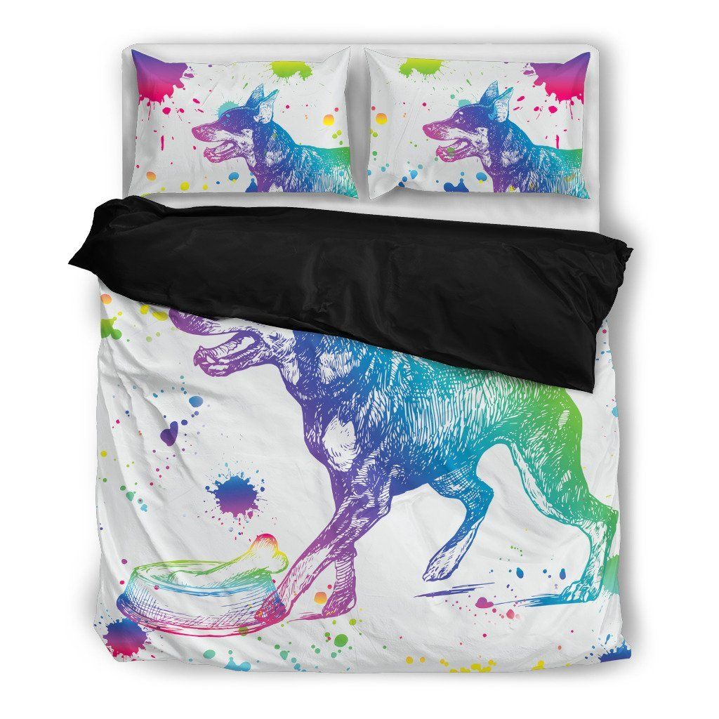 Doberman Watercolor White Background Bedding Set