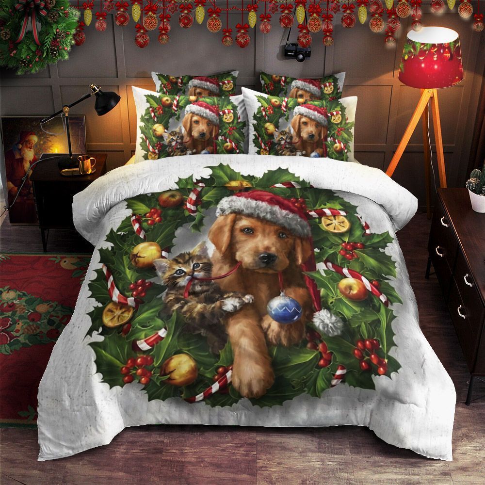 Dog And Cat Christmas Bedding Set