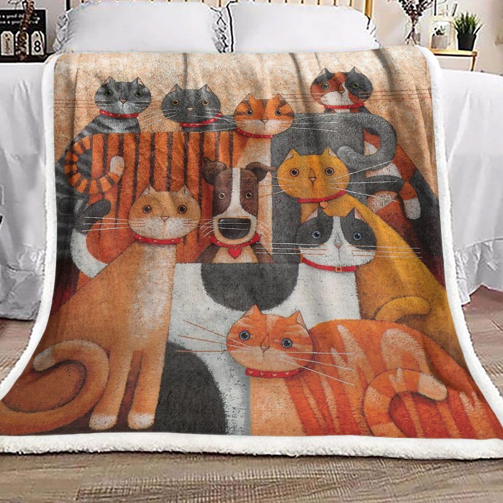 Dog And Cats Sherpa Fleece Blanket