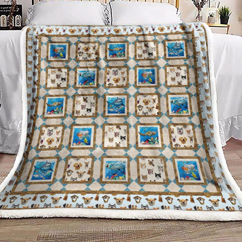 Dog And Dolphin Sherpa Fleece Blanket
