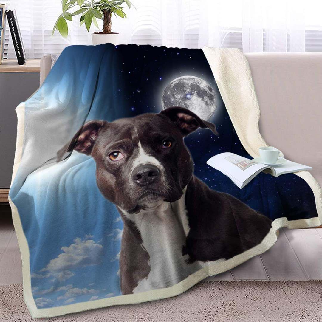 Dog And Moon Sherpa Fleece Blanket