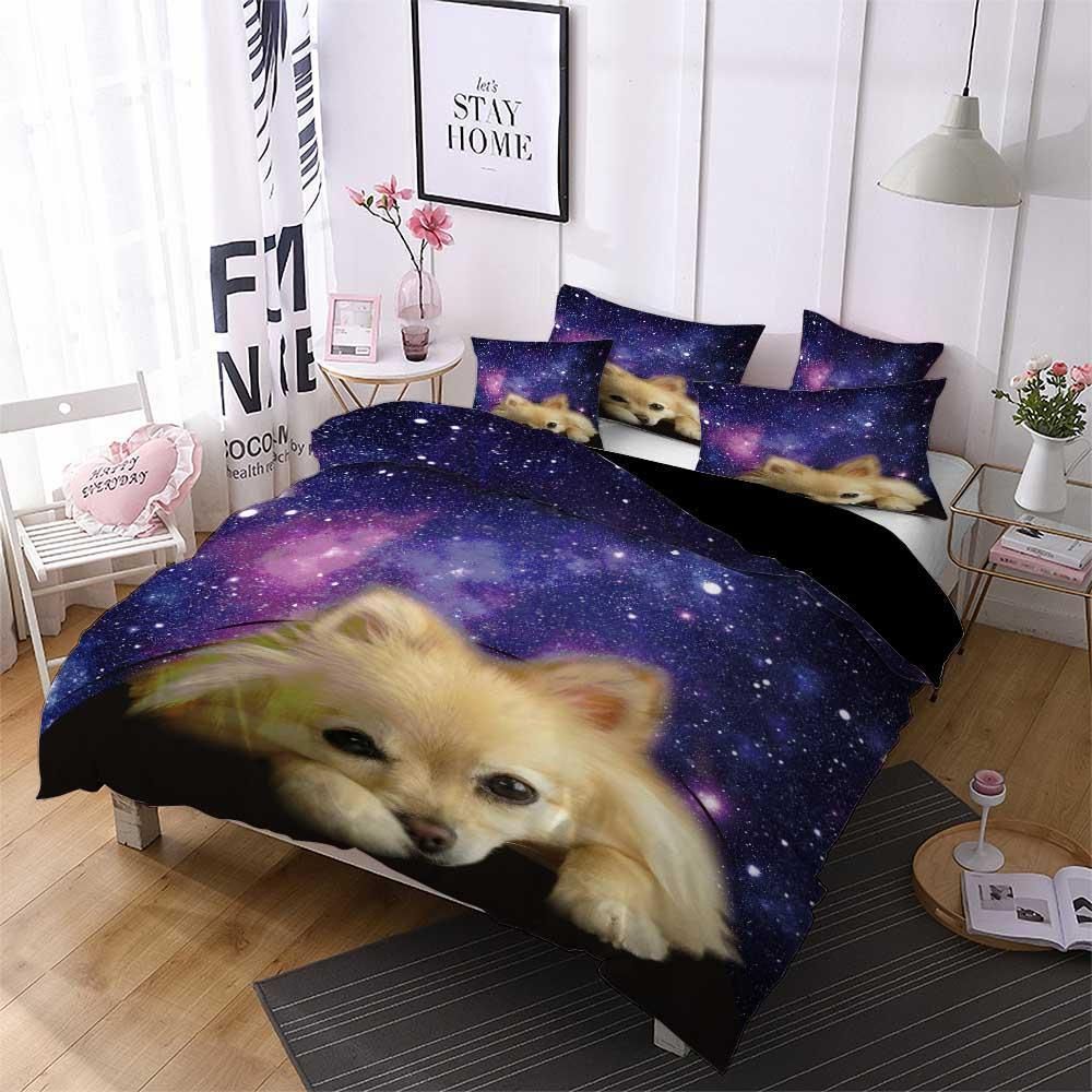 Dog Animal Galaxy Pattern Printed Bedding Set
