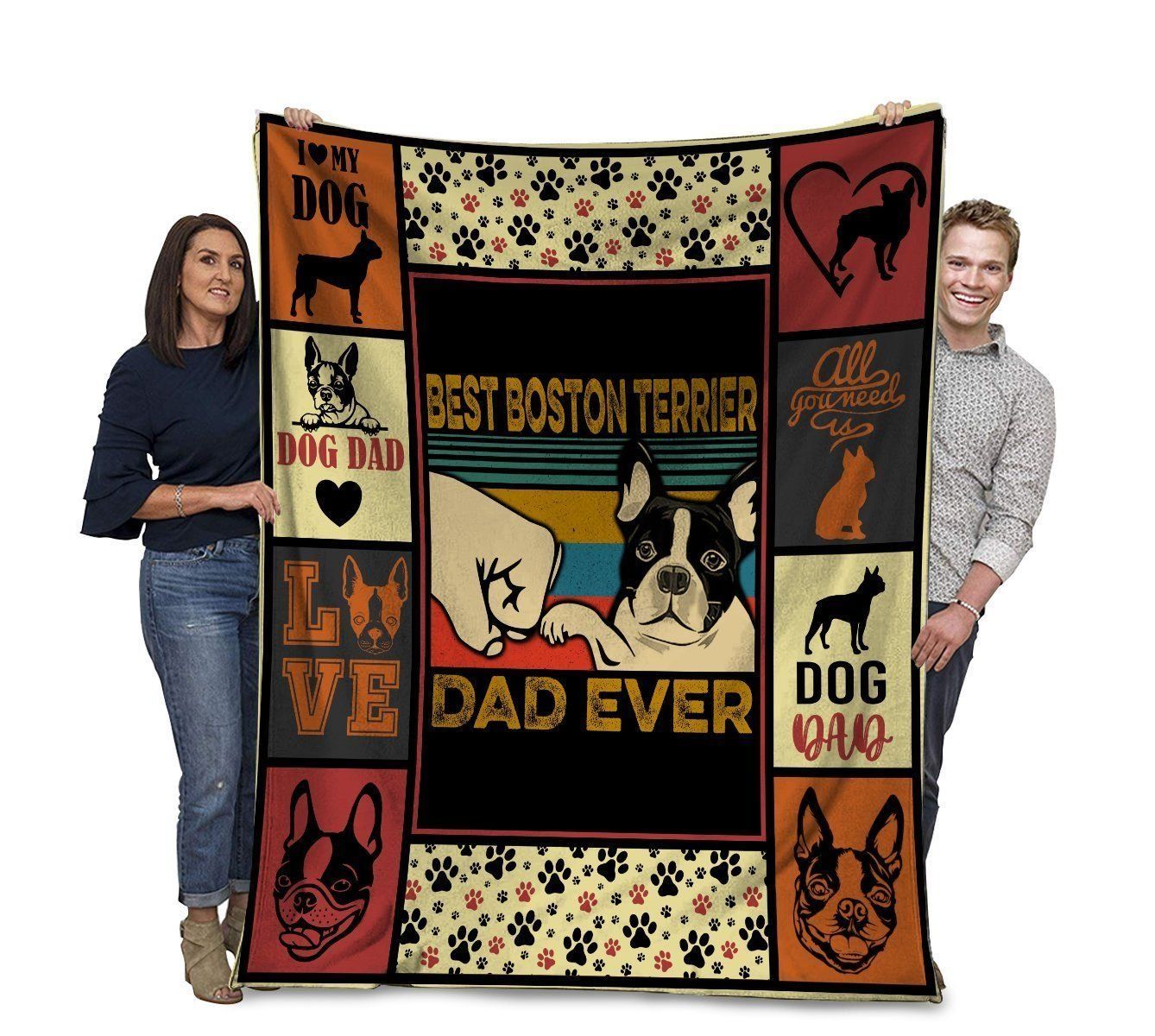 Dog Best Boston Terrier Dad Ever Boston Terrier Dog Bump Fit Sherpa Fleece Blanket