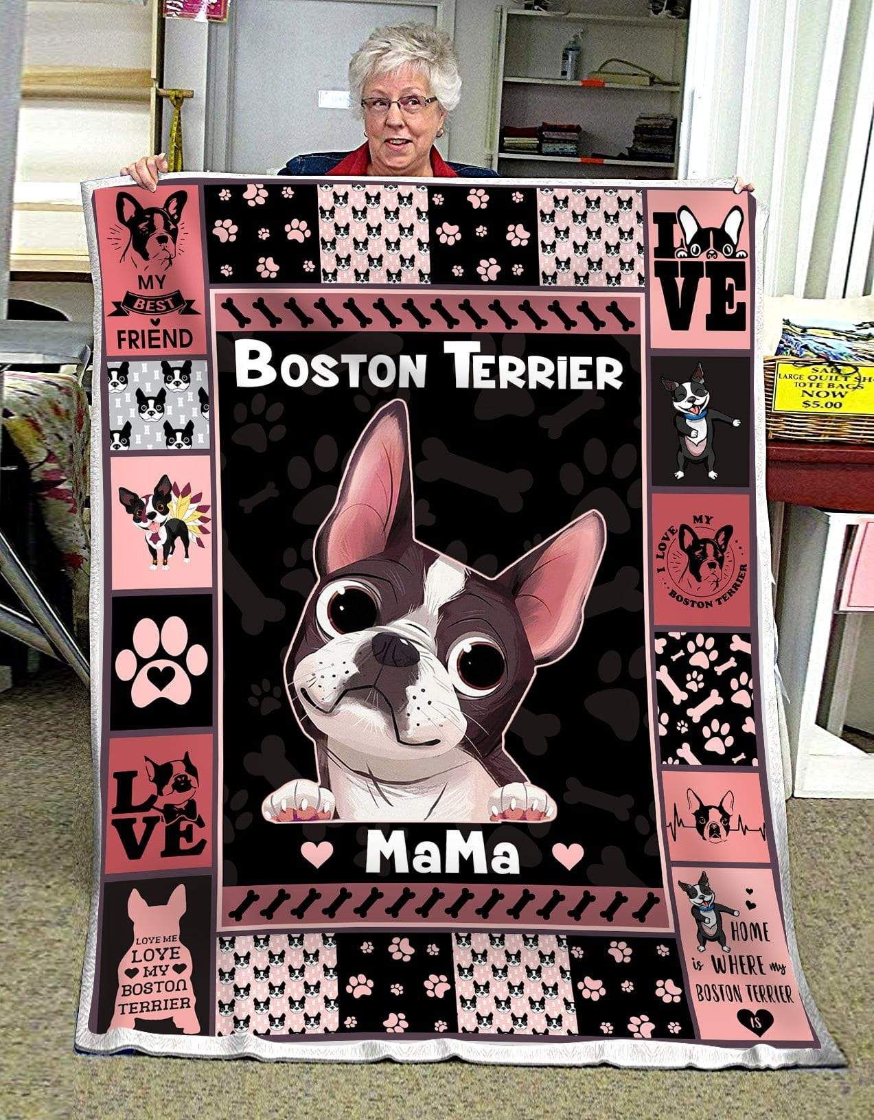 Dog Boston Terrier Mama Sherpa Fleece Blanket