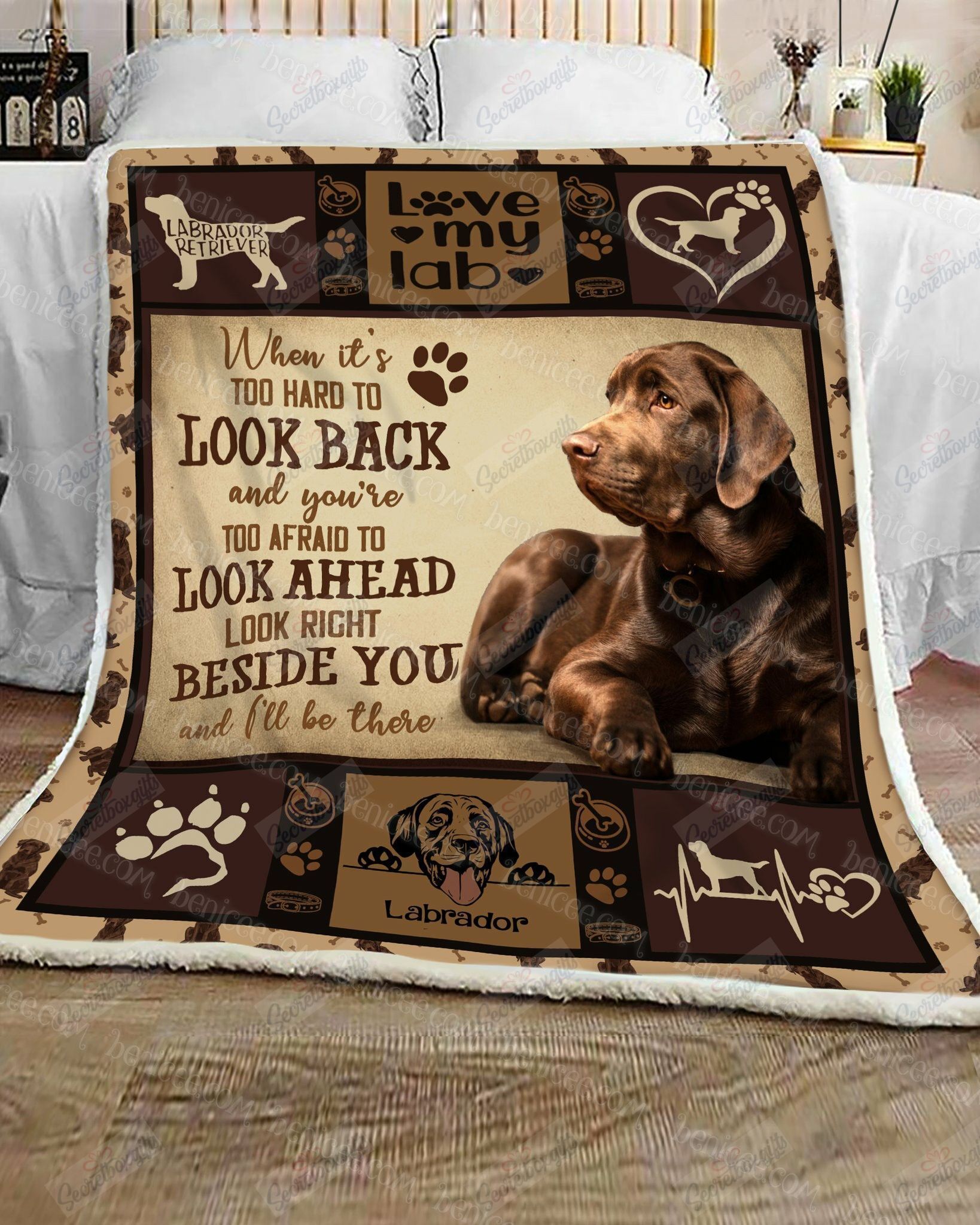 Dog Chocolate Labrador I’ll Be Beside You Fleece Blanket
