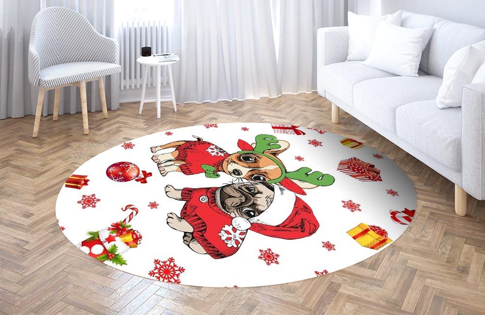 Dog Christmas Round Carpet