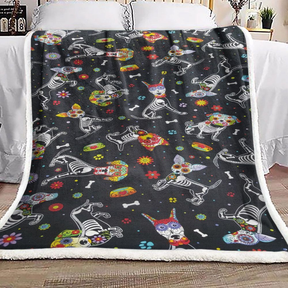 Dog Day Of The Dead Sherpa Fleece Blanket