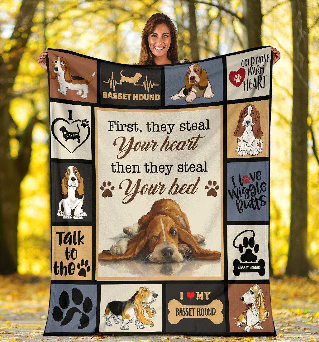 Dog First They Steal Your Heart Basset Hound Dog Sherpa Fleece Blanket