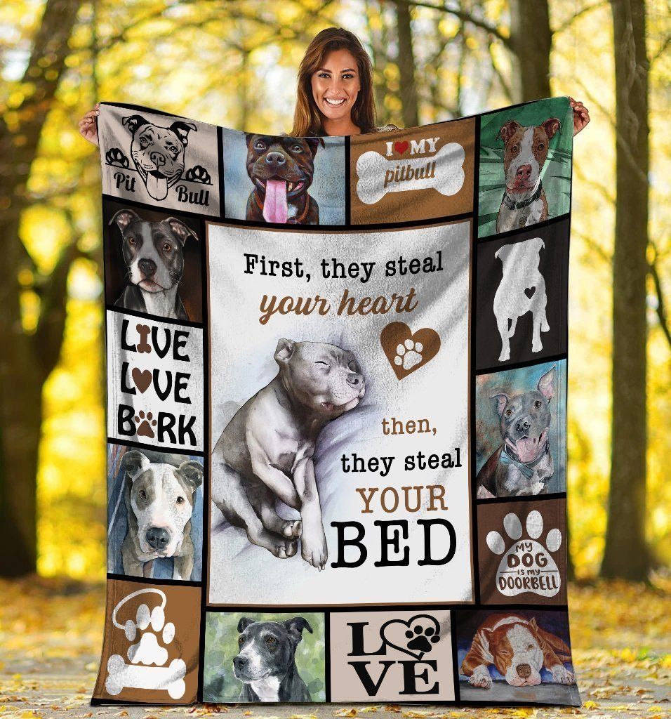 Dog First They Steal Your Heart Pitbull Dog Sherpa Fleece Blanket