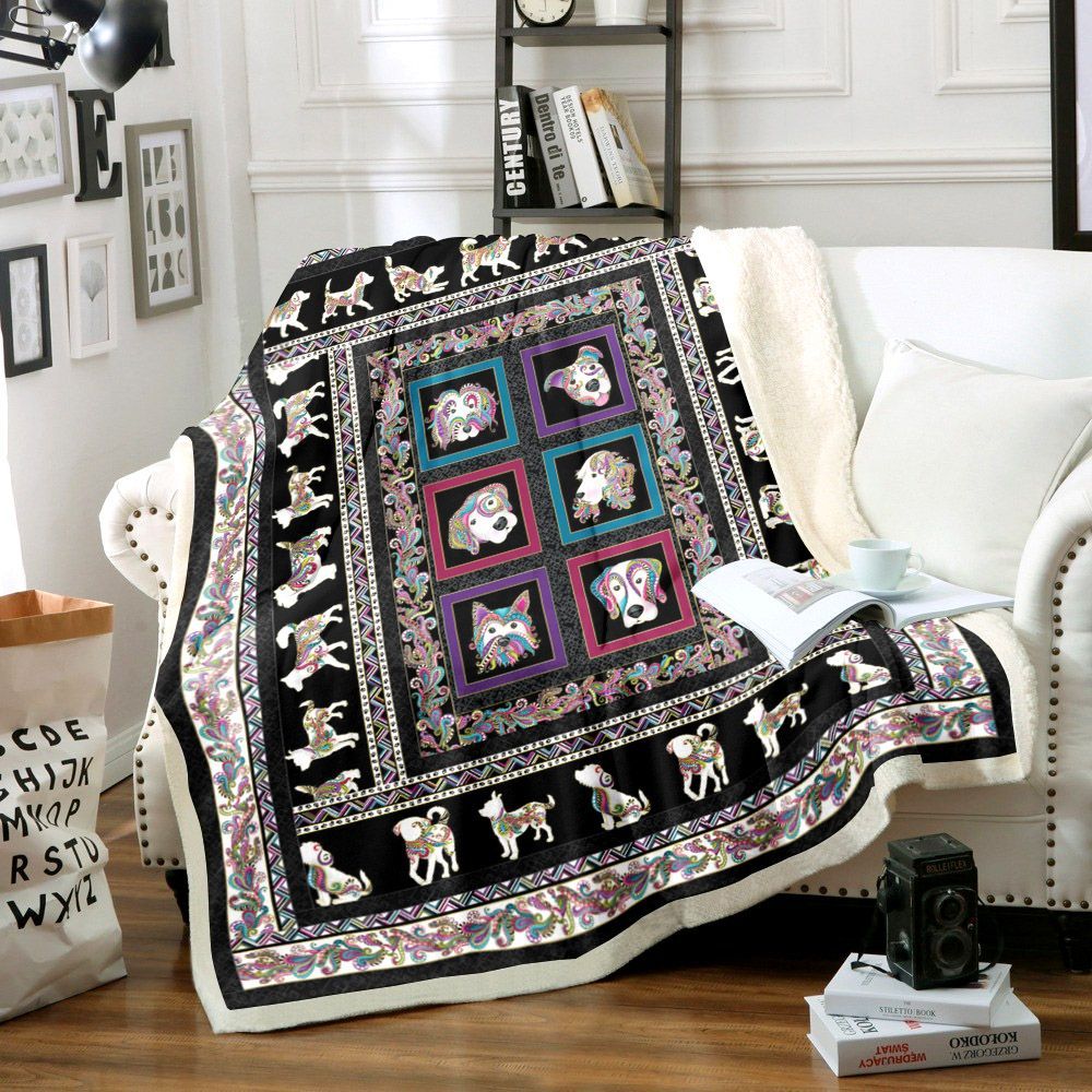 Dog Flower Sherpa Fleece Blanket