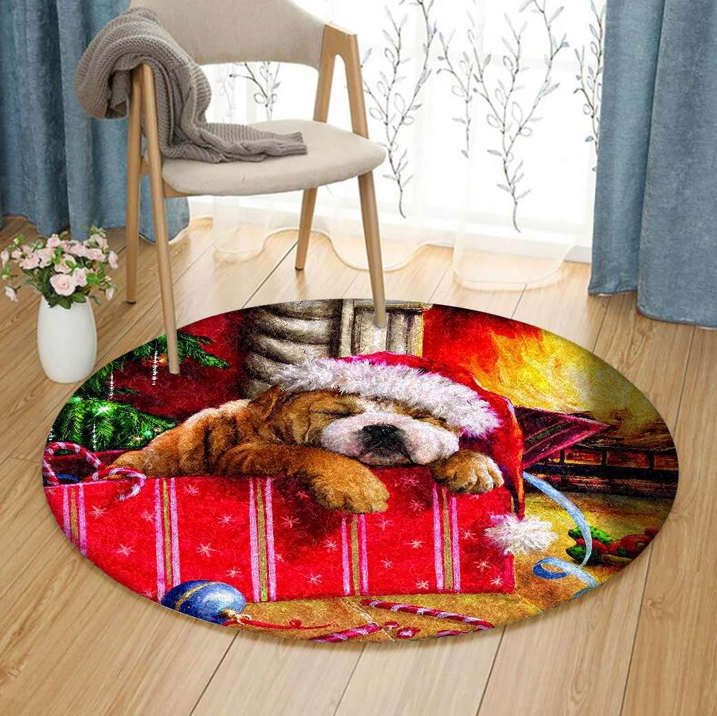 Dog Love Christmas Round Carpet