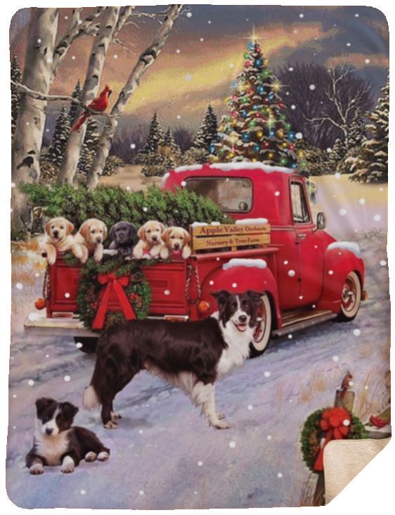 Dog Lovers Truck Tree Chrsitmas Sherpa Fleece Blanket