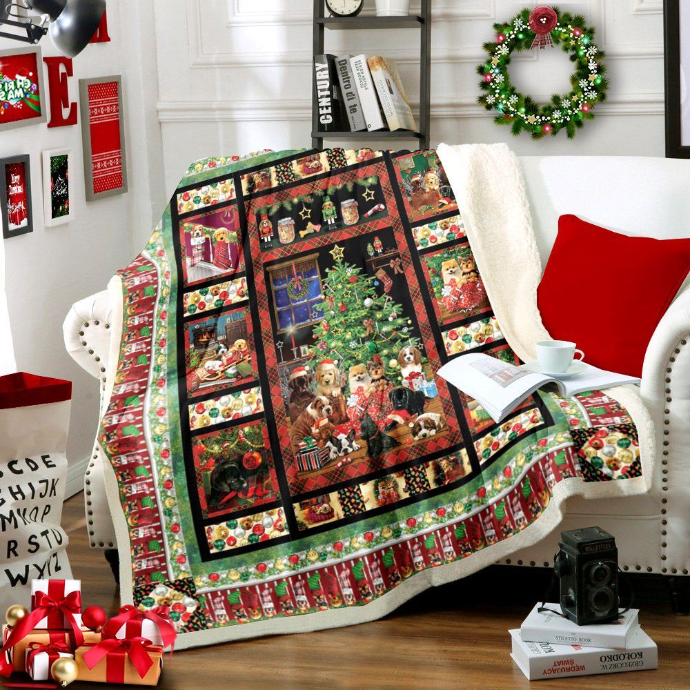 Dog Merry Christmas Sherpa Fleece Blanket