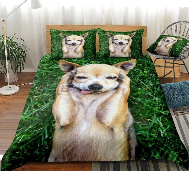 Dog On Grass Bedding Set